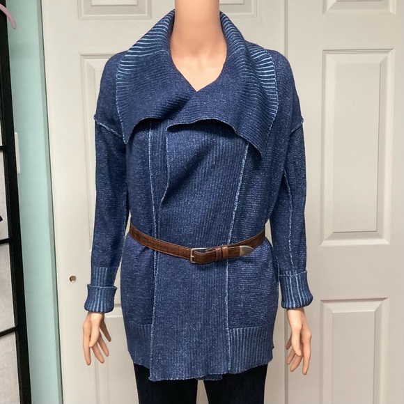 NWOT Poof! Open Cardi dropped shoulder Oversized collar Color:Blue Denim; Size M - Picture 3 of 11